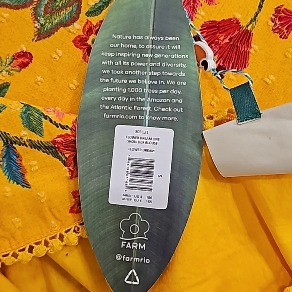 Farm Rio Yellow Flower Dream Embroidered One-Shoulder Blouse - Size Small - Picture 8 of 8